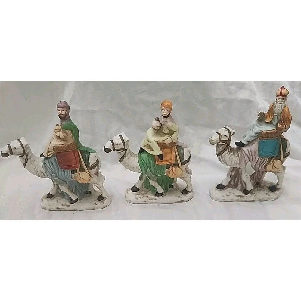 Vintage Christmas Around the World Three Wisemen Nativity Figurines on Camels